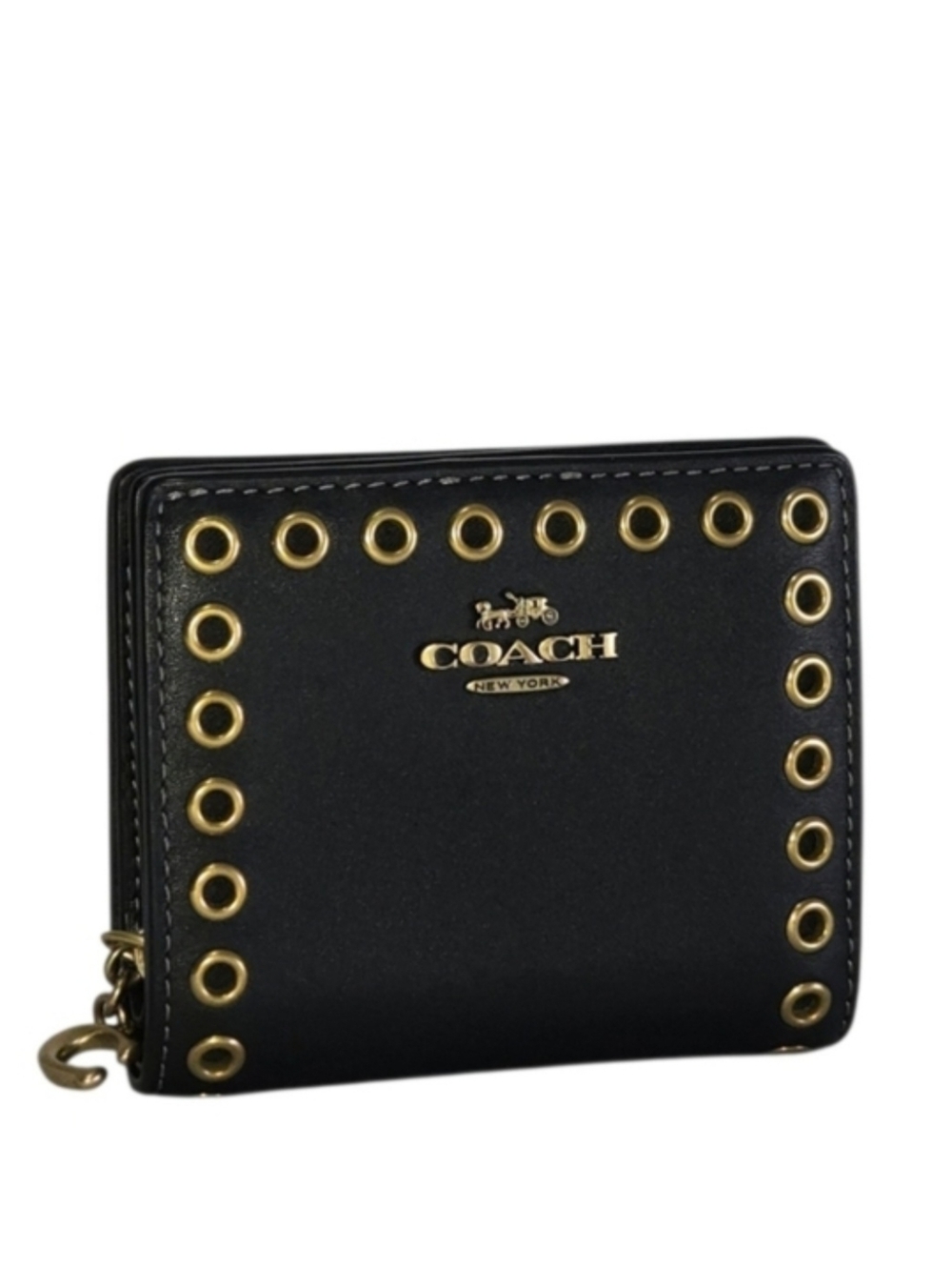 Coach Snap Black Leather Wallet With Grommets-EUC